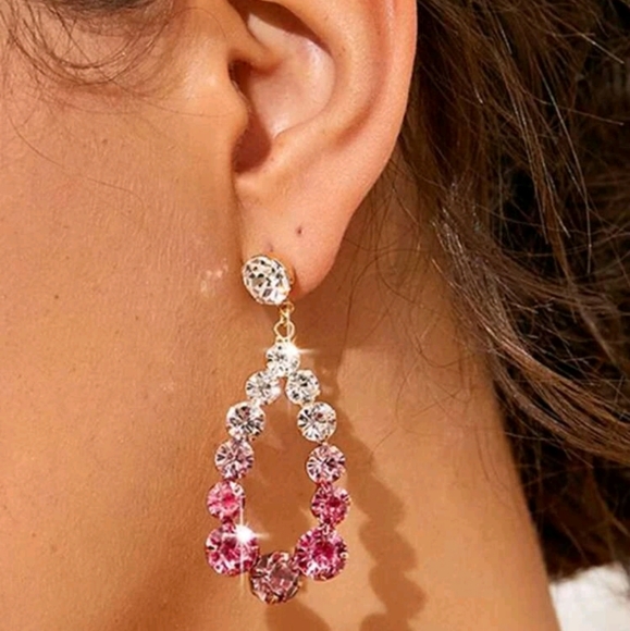 💖 Rhinestones decor clear & pink drop earrings - Picture 8 of 8